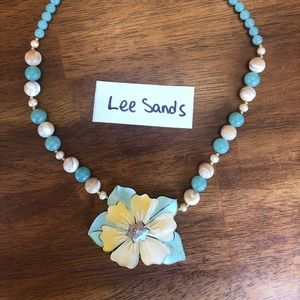 Vintage signed Lee Sands mother of pearl flower necklace